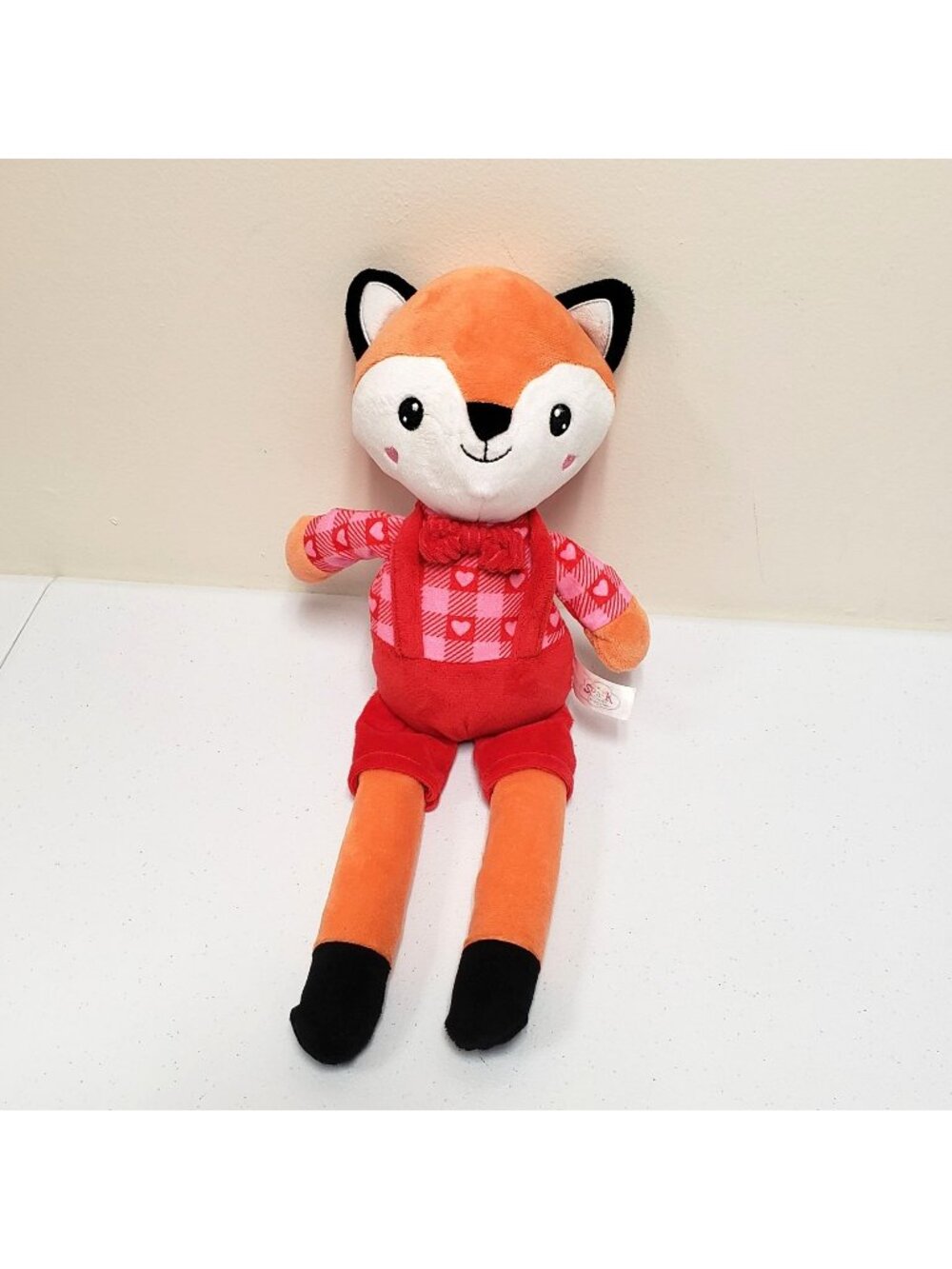 Spark Create Imagine 16" Fox Red Pink Heart Overalls Rattle Stuffed Animal Plush